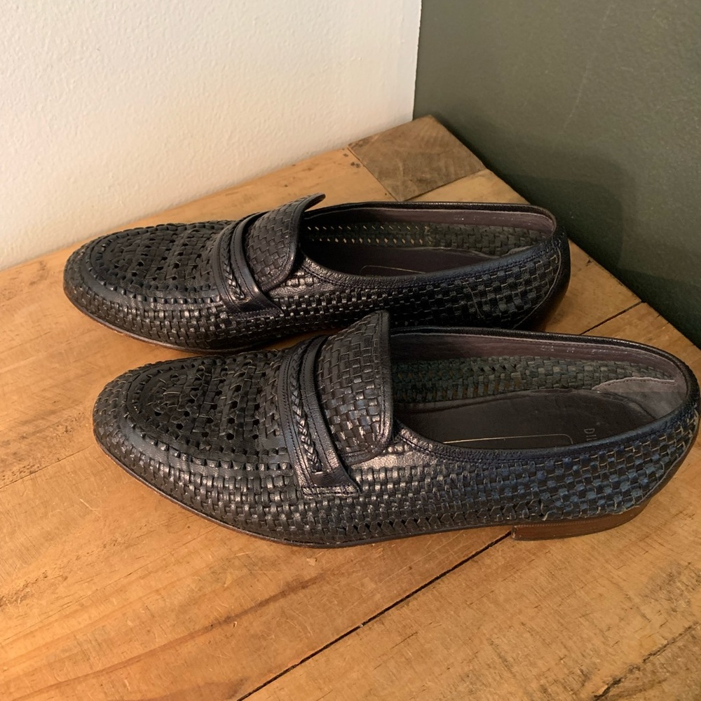 [ Bally Suisse] Black Leather Woven Loafers.  Size 8 1/2